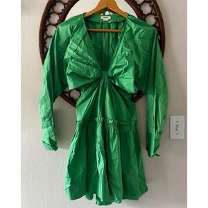 Jason Wu Cutout Waist Long Sleeve Deep Plunge Green Dress Size Small